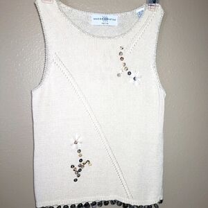 Marisa Christina Vintage Petite Linen Blend Embellished Sweater Tank-Size XS